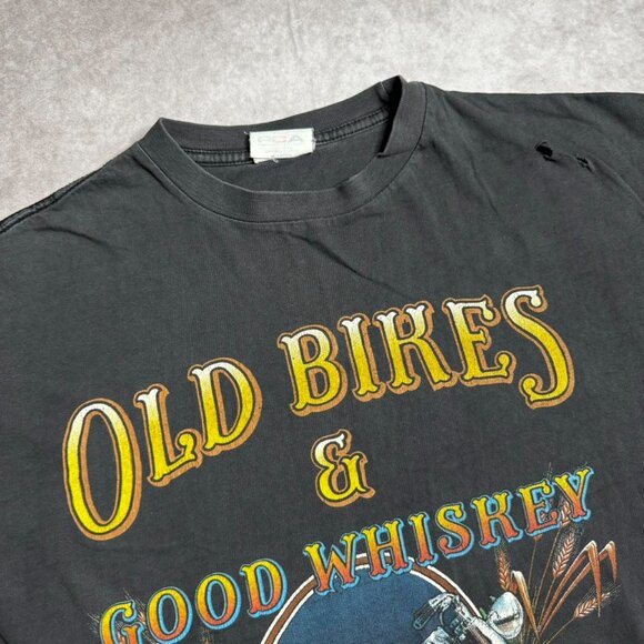 Vintage Black Graphic Tee “Old Bikes & Good Whiskey” - Picture 3 of 7